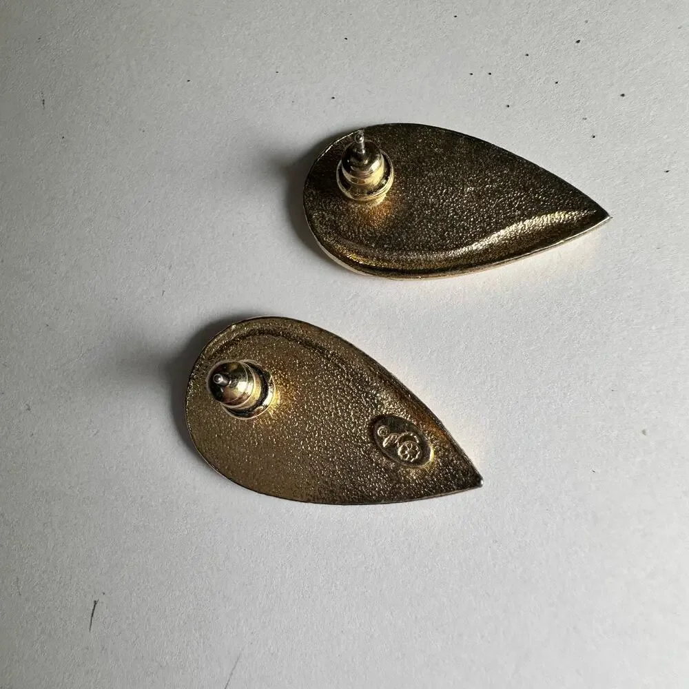 Gold green drop stud earrings